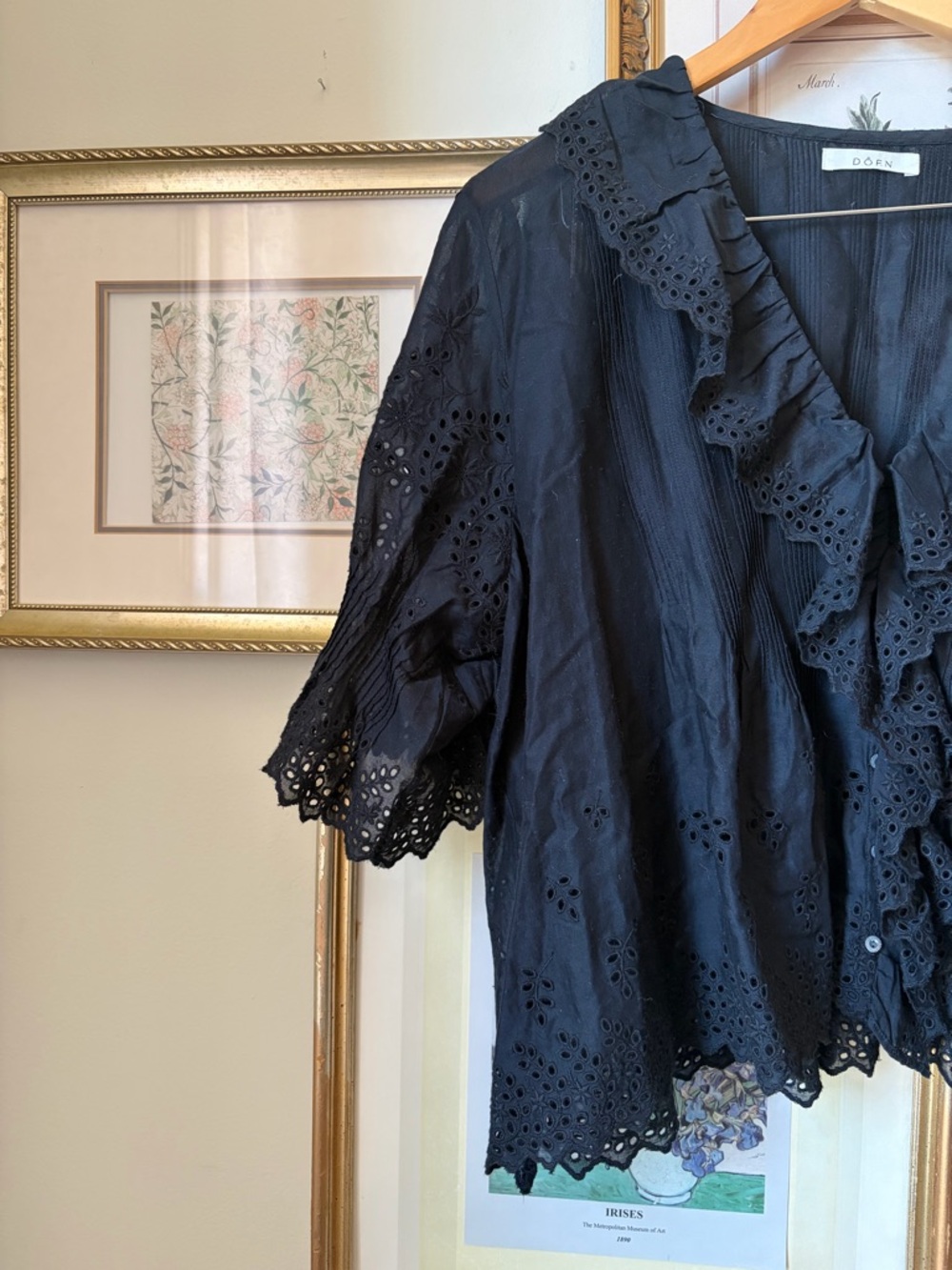 Doen Black Eyelet Ruffle Button-Front Top - Picture 11 of 14